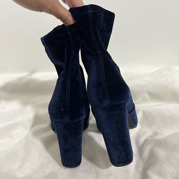 Steve Madden EDIT Ankle Boots Sz 8 Blue Velvet Side Zip Block Heel Party Y2K - Picture 4 of 9